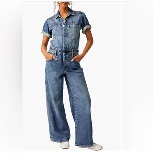 Free People Edison Wide Leg Denim Jumpsuit